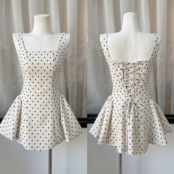 Chic Cream Polka Dot Mini Dress - Picture 2 of 2
